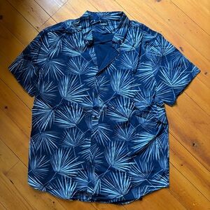 Express Navy and White Leaf Print Shirt